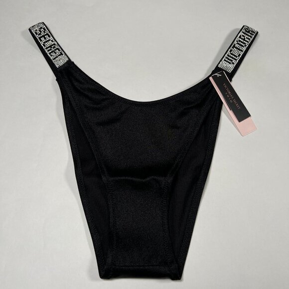 Victoria Secret 32C S Bombshell Push Up Top Bikini Set Shine Strap LOGO Black - Picture 13 of 15